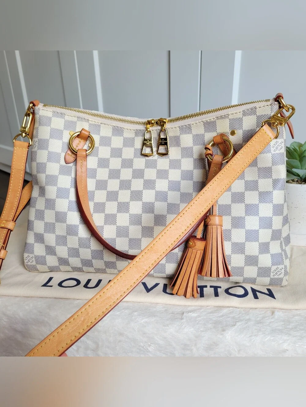 Louis Vuitton Damier Azur Satchel in Beige and Tan